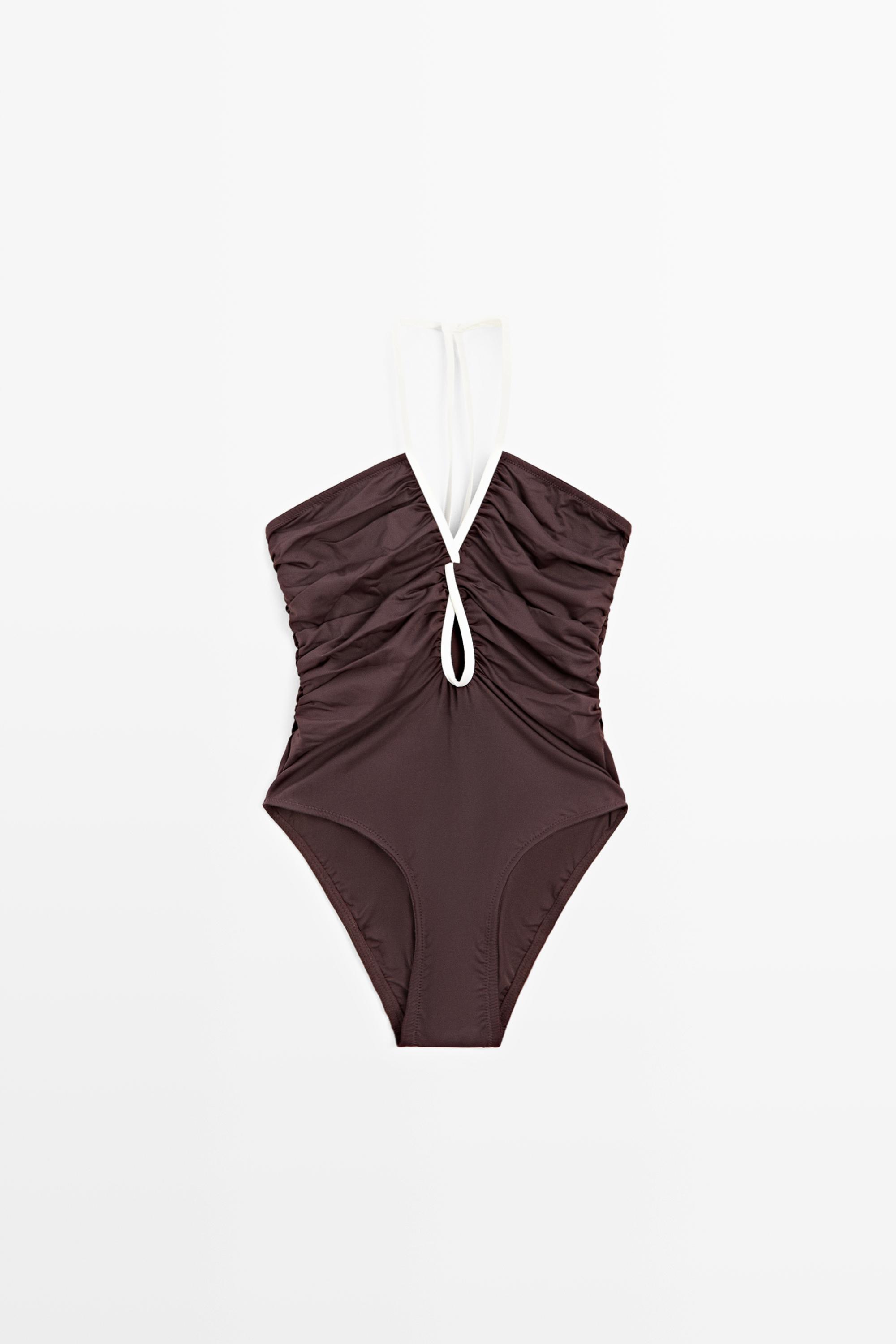 Maillot de bain froncé contrastant